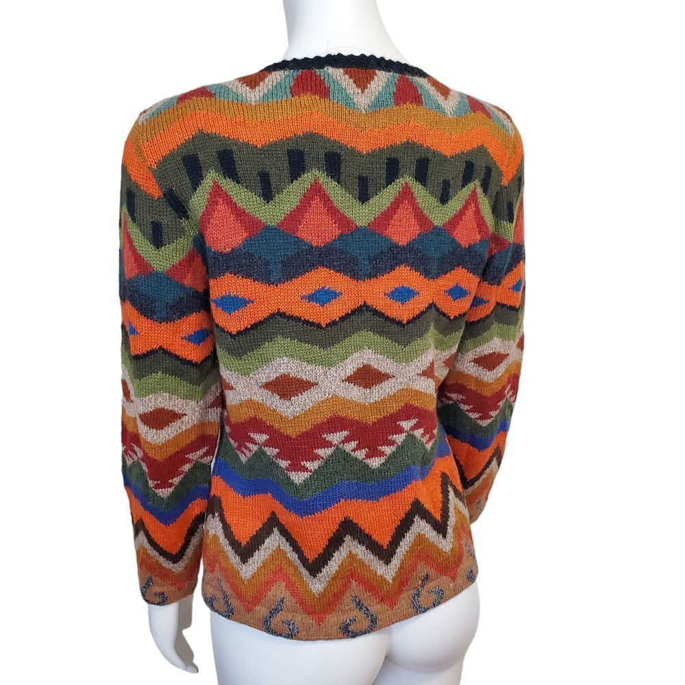 New Tey-Art ALPACA Blend Aztec Southwestern Sweater Cardigan Tabask Size S #3 - Picture 6 of 9
